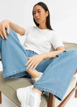 Jean large taille mi-haute, extensible