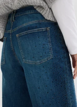 Jean large, taille mi-haute, avec strass