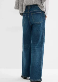 Jean large, taille mi-haute, avec strass