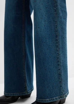Jean large, taille mi-haute, avec strass