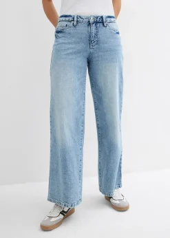 Jean large, taille mi-haute, peu extensible, longueur sol