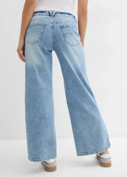 Jean large, taille mi-haute, peu extensible, longueur sol