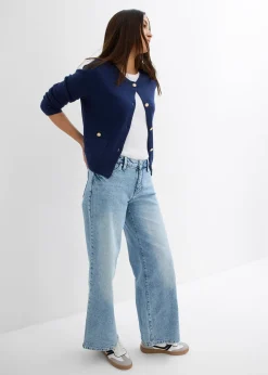 Jean large, taille mi-haute, peu extensible, longueur sol