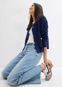 Jean large, taille mi-haute, peu extensible, longueur sol