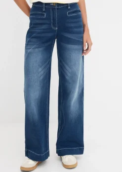Jean large taille mi-haute élastiquée