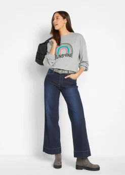 Jean large taille mi-haute, extensible