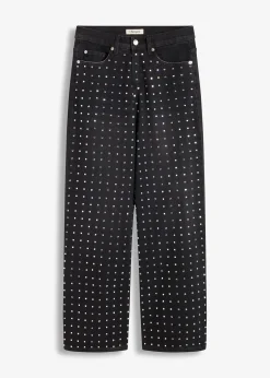 Jean large taille mi-haute avec strass