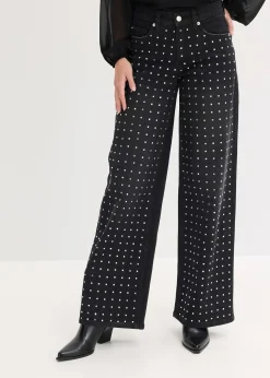 Jean large taille mi-haute avec strass