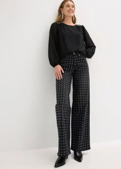 Jean large taille mi-haute avec strass