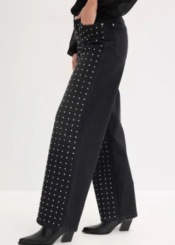 Jean large taille mi-haute avec strass