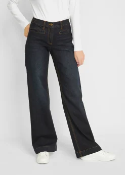 Jean large taille mi-haute élastiquée
