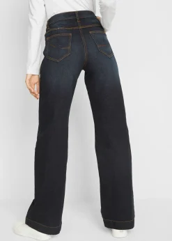 Jean large taille mi-haute élastiquée