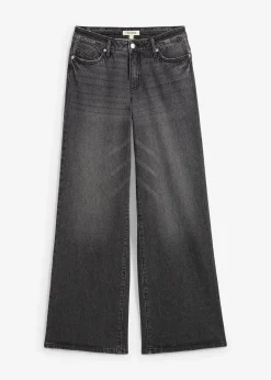 Jean large, taille mi-haute, peu extensible, longueur sol