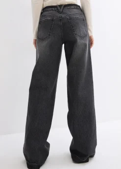 Jean large, taille mi-haute, peu extensible, longueur sol