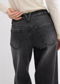 Jean large, taille mi-haute, peu extensible, longueur sol