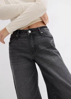 Jean large, taille mi-haute, peu extensible, longueur sol