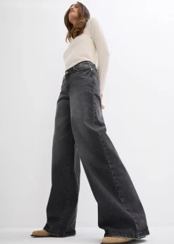 Jean large, taille mi-haute, peu extensible, longueur sol