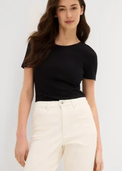 Jean mom taille haute, raccourci, peu extensible