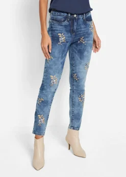 Jean slim avec broderies florales