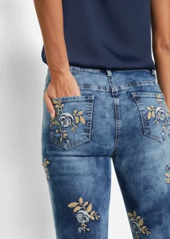 Jean slim avec broderies florales