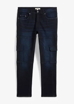 Jean slim extensible poches cargo, droit