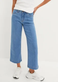 Jean taille moyenne, jambe évasée, cropped