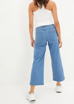 Jean taille moyenne, jambe évasée, cropped