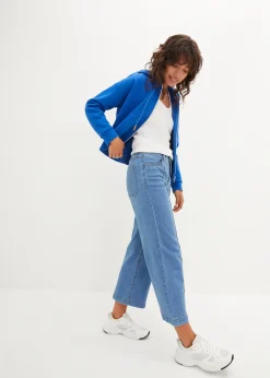 Jean taille moyenne, jambe évasée, cropped
