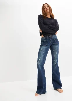 Jean évasé, taille basse, extensible