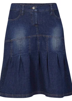 Jupe en jean avec plis religieuse et taille confortable, trapèze