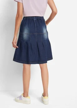 Jupe en jean avec plis religieuse et taille confortable, trapèze