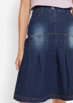 Jupe en jean avec plis religieuse et taille confortable, trapèze
