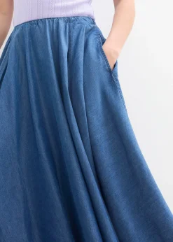 Jupe en jean, taille haute et élastiquée, coton