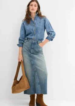 Jupe longue en jean, taille mi-haute