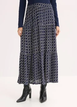 Jupe longue étagée en viscose texturée