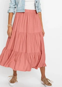 Jupe midi en viscose, effet froissé