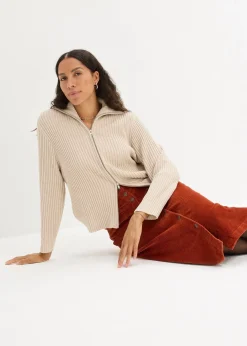 Jupe midi extensible en velours côtelé avec patte de boutonnage