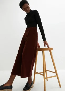 Jupe-culotte en velours côtelé stretch avec taille haute confortable, longueur 7/8