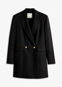Long blazer à boutons décoratifs