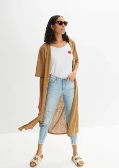 Long gilet en maille aspect lin