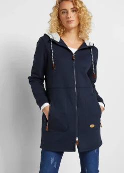 Long gilet en molleton à capuche