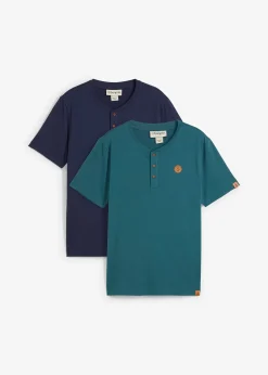 Lot de 2 T-shirts col tunisien 100% coton