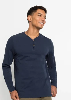 Lot de 2 T-shirts col tunisien manches longues, 100% coton