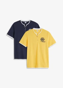 Lot de 2 t-shirts col tunisien 100 % coton