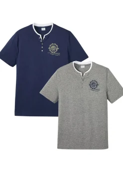 Lot de 2 t-shirts col tunisien 100 % coton