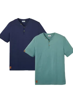 Lot de 2 T-shirts col tunisien 100 % coton