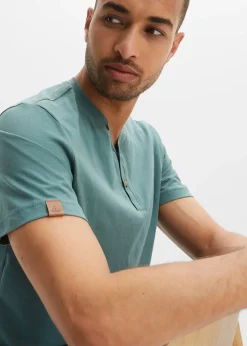 Lot de 2 T-shirts col tunisien 100 % coton