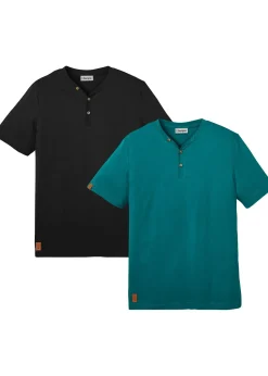 Lot de 2 T-shirts col tunisien 100 % coton