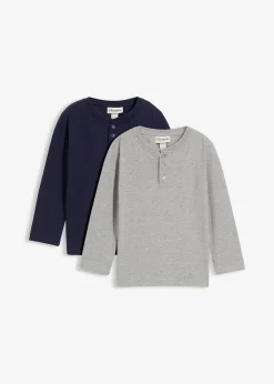Lot de 2 T-shirts manches longues coton col tunisien