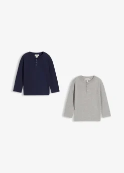 Lot de 2 T-shirts manches longues coton col tunisien